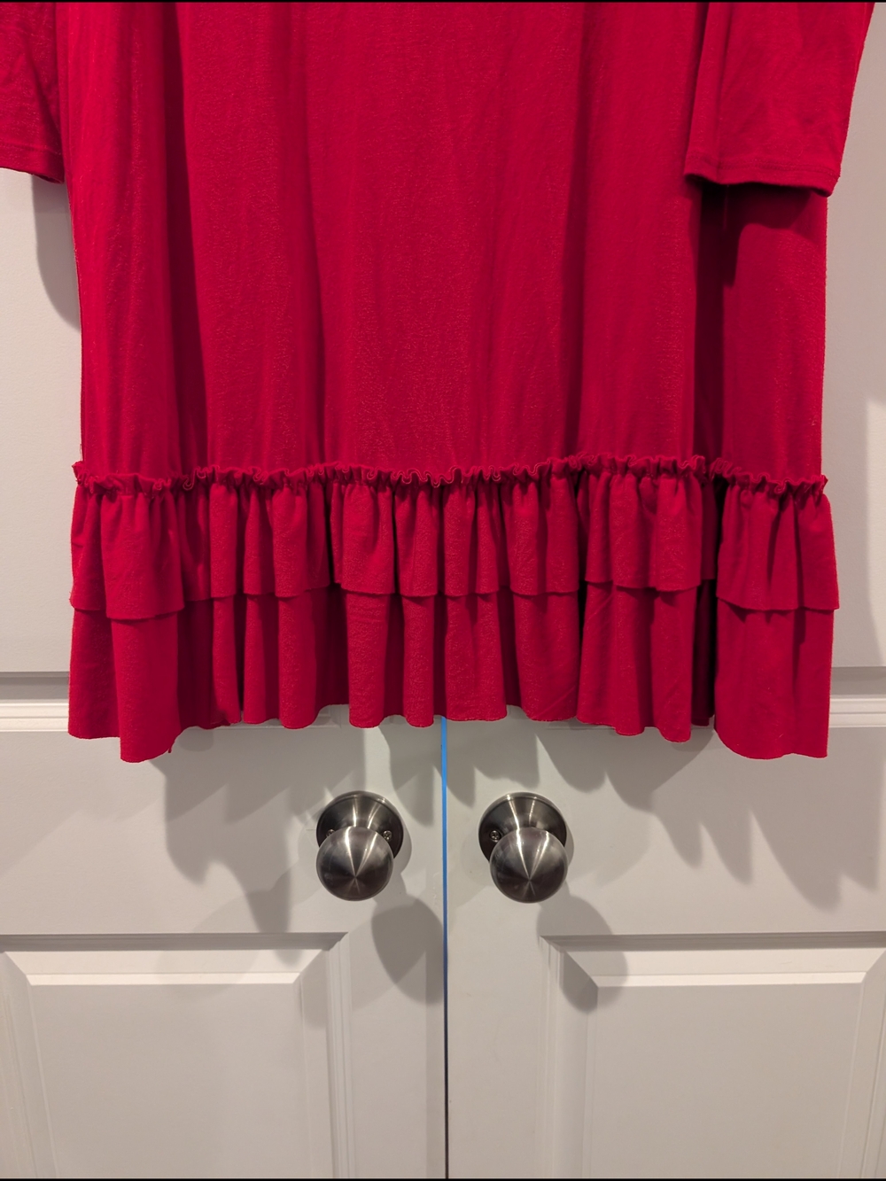 Red Ruffle-Hem Long Sleeve Dress - Picture 2 of 3